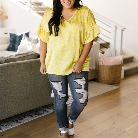 Silky Spots Ruffle Sleeve Blouse In Honey - Picture 4 of 7